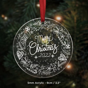 Personalized Christmas Ornament Name Tags: Custom Clear Acrylic Christmas Tree Decoration, Round Favor Label, Memorial Christmas Hanger