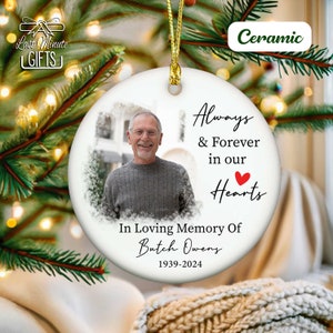 Custom Photo Memorial Ornament: Dad Remembrance Ceramic Ornament