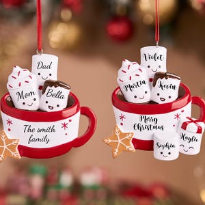 Personalized Resin Family Ornament, Coffee Cup Christmas Family Ornament, Marshmallow Family of 2,3,4,5,6 Ornament 2025, Christmas Decor