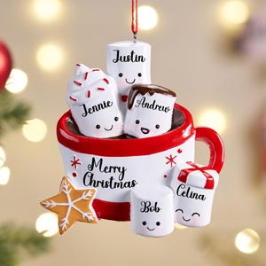 Custom Resin Christmas Ornaments with Name,Personalized Coffee Family Ornament 2025,New Marshmallow Hot Cocoa Xmas Ornament,Family Xmas Gift